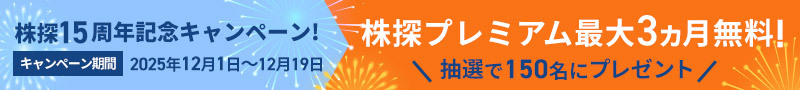 株探15周年記念キャンペーンバナー